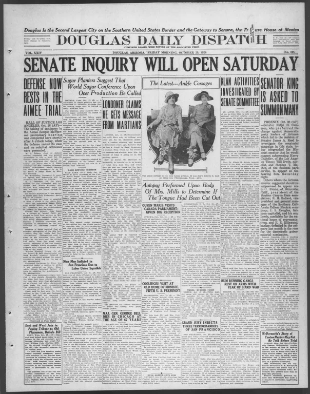 Page 1 of the Douglas Daily Dispatch, the story outlined