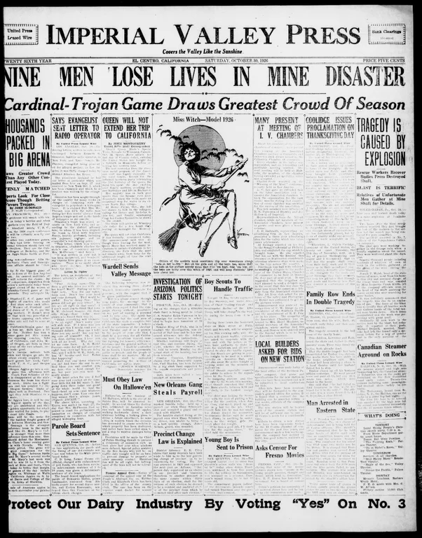 Page 1 of the Imperial Valley Press, the story outlined